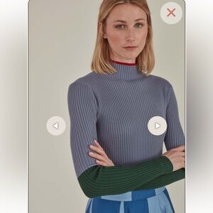 NEW MATTER MATTERS GALLERY‎ Colorblock Ribbed Knit Turtle Neck Top, Sz S